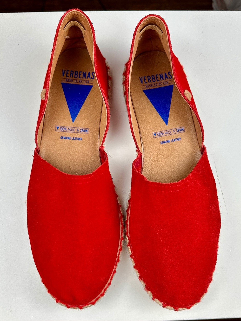 VERBENAS Women's Red Suede Genuine Leather Espadrille Flats Made in Spain US 11